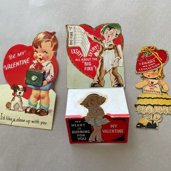 Lot of Vintage 1930s 1940s Valentines Day Cards Kitschy Cute - Picture 4 of 10